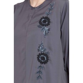 Nazneen Front Zip And Slit Hand Work Nida Abaya