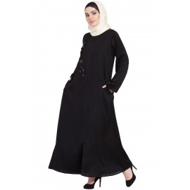 Nazneen Front Zip And Slit Patch Work Nida Abaya