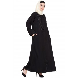 Nazneen Front Zip And Slit Patch Work Nida Abaya