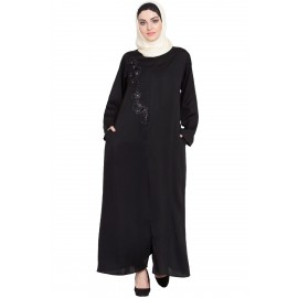 Nazneen Front Zip And Slit Patch Work Nida Abaya