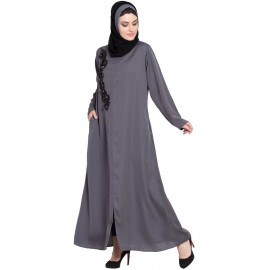 Nazneen Front Zip And Slit Patch Work Nida Abaya