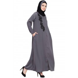 Nazneen Front Zip And Slit Patch Work Nida Abaya