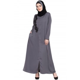 Nazneen Front Zip And Slit Patch Work Nida Abaya