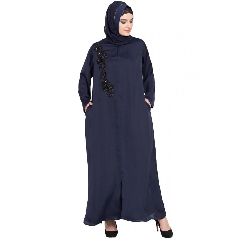 Nazneen Front Zip And Slit Patch Work Nida Abaya