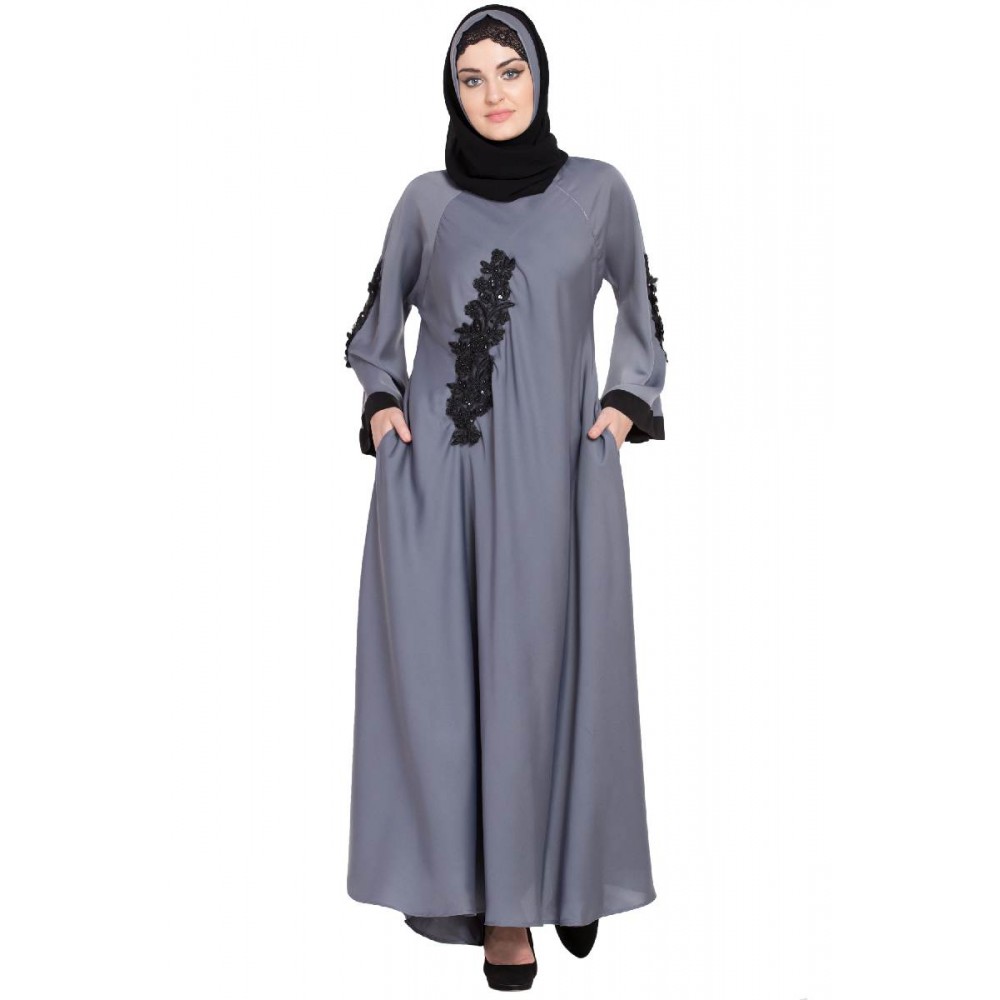 Nazneen Embroidered Patch Umbrella Abaya