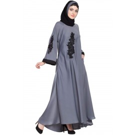 Nazneen Embroidered Patch Umbrella Abaya