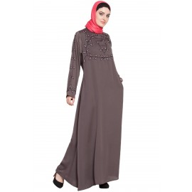 Nazneen Hand Embroidered At Chest And Sleeve A Line Nida Abaya