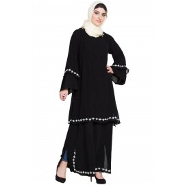 Nazneen Hand Embroidered With Pearl At Sleeve A Line Nida Abaya