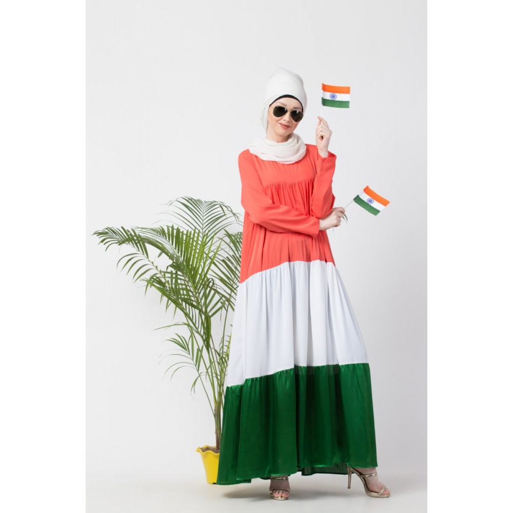 Nazneen Tricolor four gathered layer Abaya