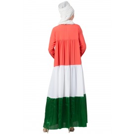 Nazneen Tricolor four gathered layer Abaya