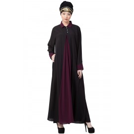 Nazneen Contrast Yoke Black/Wine Casual Abaya