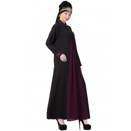 Nazneen Contrast Yoke Black/Wine Casual Abaya