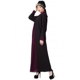 Nazneen Contrast Yoke Black/Wine Casual Abaya