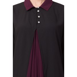 Nazneen Contrast Yoke Black/Wine Casual Abaya