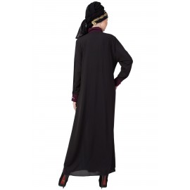 Nazneen Contrast Yoke Black/Wine Casual Abaya