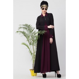 Nazneen Contrast Yoke Black/Wine Casual Abaya