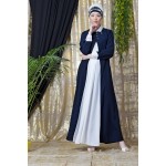 Nazneen Contrast Yoke Navy/White Casual Abaya