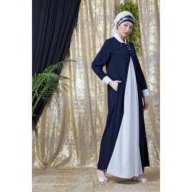 Nazneen Contrast Yoke Navy/White Casual Abaya