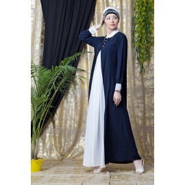 Nazneen Contrast Yoke Navy/White Casual Abaya