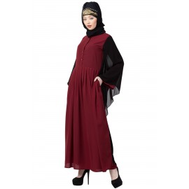 Nazneen Contrast Butterfly Sleeve Pleated Abaya