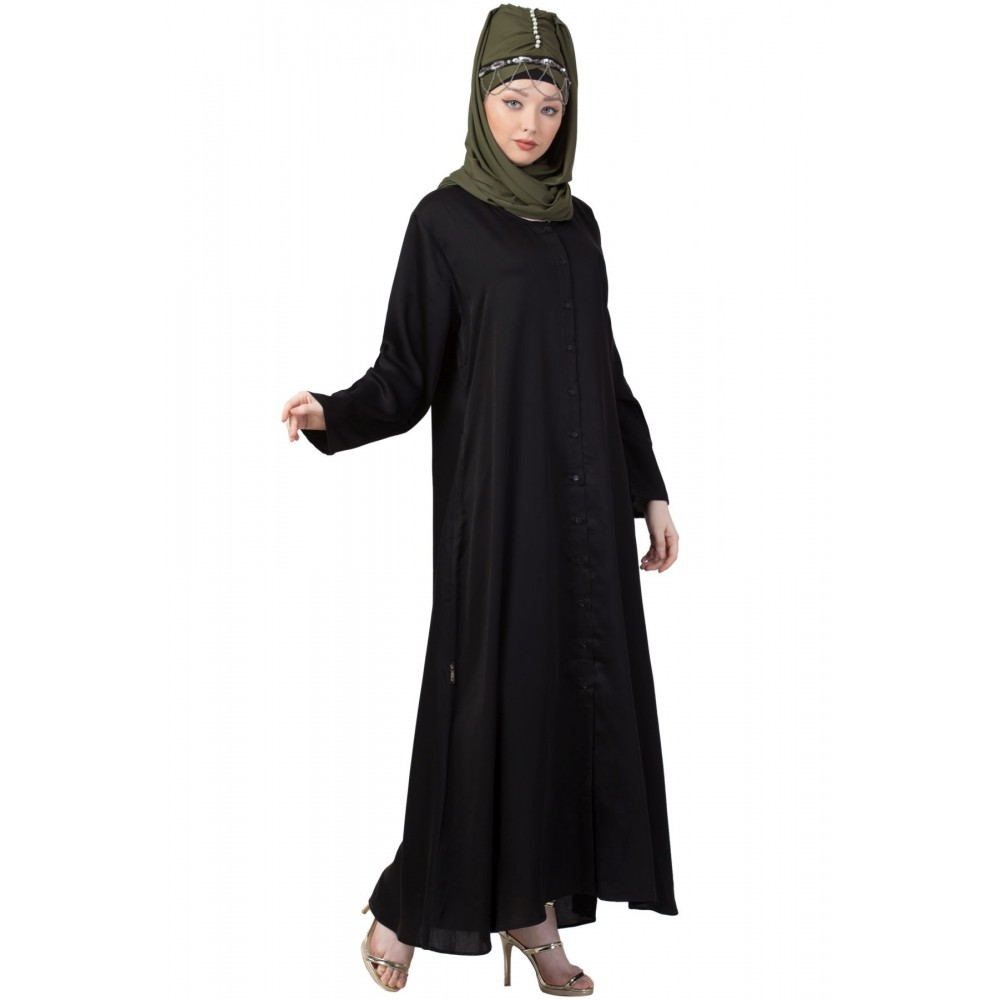 Nazneen Front Open V neck Black Nida Abaya