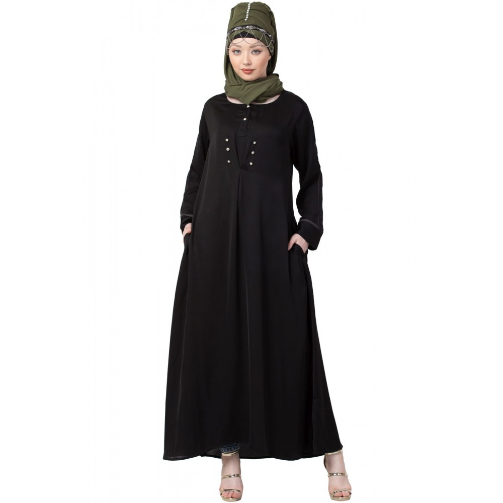 Nazneen extra decorative Button Casual Nida Abaya