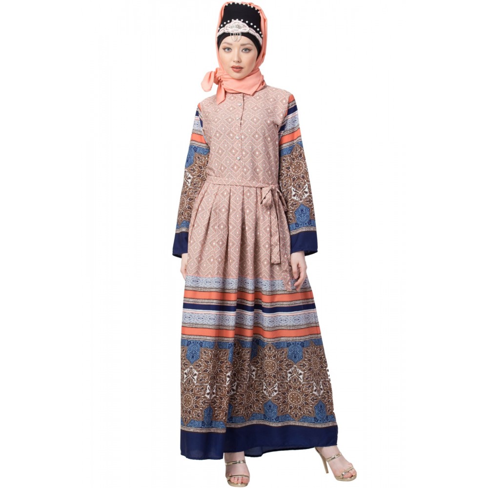 Nazneen Border Print Pleated Abaya