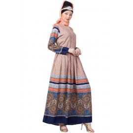 Nazneen Border Print Pleated Abaya