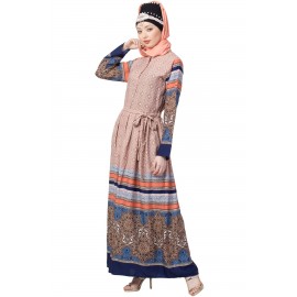 Nazneen Border Print Pleated Abaya