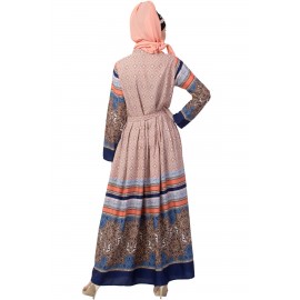 Nazneen Border Print Pleated Abaya