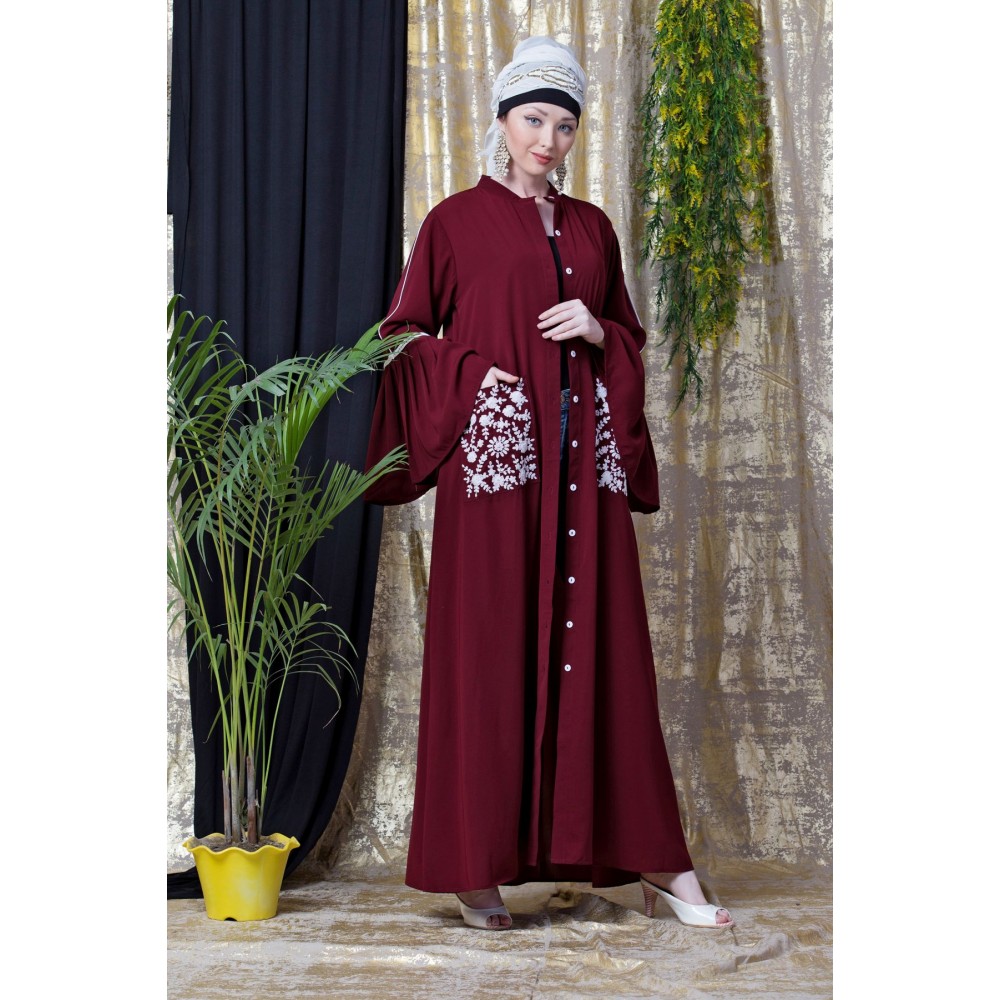 Nazneen Embroidered Pocket, Bell Sleeve casual Abaya