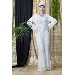 Nazneen Full Hand Embroidered White Wedding Abaya