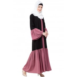 Nazneen front open Contrast bottom, Placket and Bell Sleeve Abaya