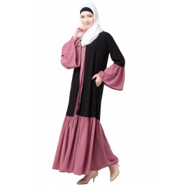 Nazneen front open Contrast bottom, Placket and Bell Sleeve Abaya