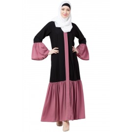 Nazneen front open Contrast bottom, Placket and Bell Sleeve Abaya