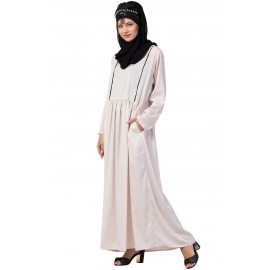 Nazneen contrast piping gather at waist flare Abaya