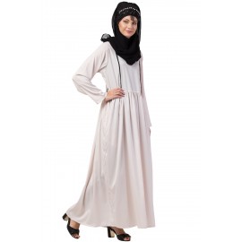 Nazneen contrast piping gather at waist flare Abaya