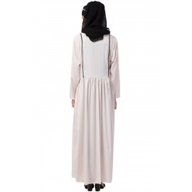 Nazneen contrast piping gather at waist flare Abaya