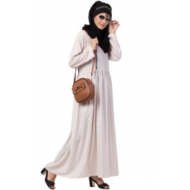 Nazneen contrast piping gather at waist flare Abaya