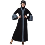 Nazneen Extra Contrast Bell sleeve Front open Abaya.