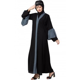 Nazneen Extra Contrast Bell sleeve Front open Abaya.