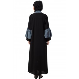 Nazneen Extra Contrast Bell sleeve Front open Abaya.