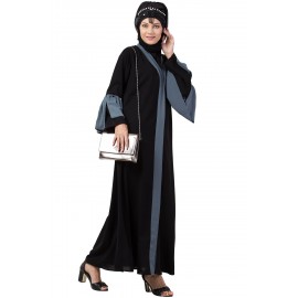 Nazneen Extra Contrast Bell sleeve Front open Abaya.