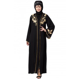 Nazneen Front Black & Sleeve Embroidered Front Open Abaya