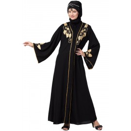 Nazneen Front Black & Sleeve Embroidered Front Open Abaya