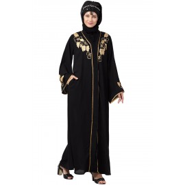 Nazneen Front Black & Sleeve Embroidered Front Open Abaya