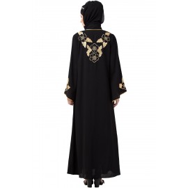 Nazneen Front Black & Sleeve Embroidered Front Open Abaya