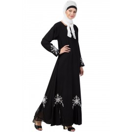 Nazneen Front Back Bottom & Sleeve  Embroidered 6 triangle yoke Abaya