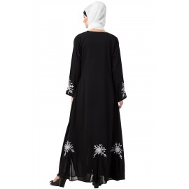 Nazneen Front Back Bottom & Sleeve  Embroidered 6 triangle yoke Abaya