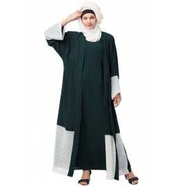 Nazneen Bottom and Sleeve embroidered fabric with extra Jacket at front Abaya